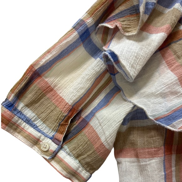 Madewell Plaid Ruffle Sleeve Top Blouse Womens XS Casual‎ Anthropologie - Picture 8 of 8